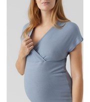 Mama.Licious Mamalicious Maternity Pale Blue Ribbed Jersey Wrap Top